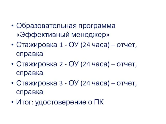 Образовательная программа «Эффективный менеджер» Стажировка 1 - ОУ (24 часа) – отчет,