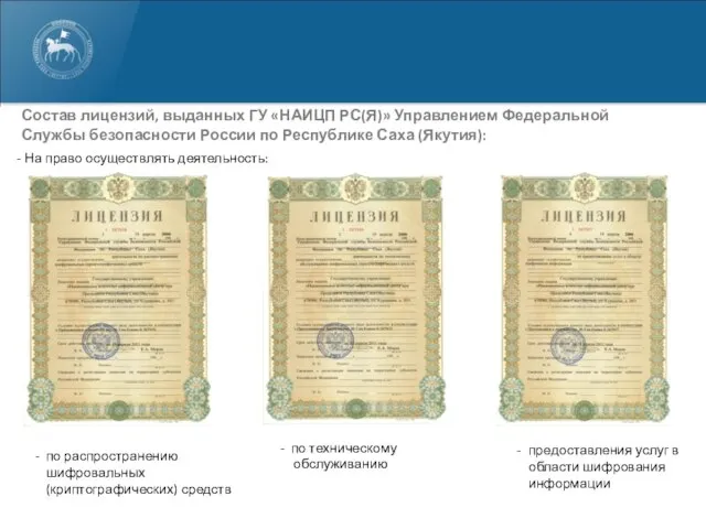 Состав лицензий, выданных ГУ «НАИЦП РС(Я)» Управлением Федеральной Службы безопасности России по