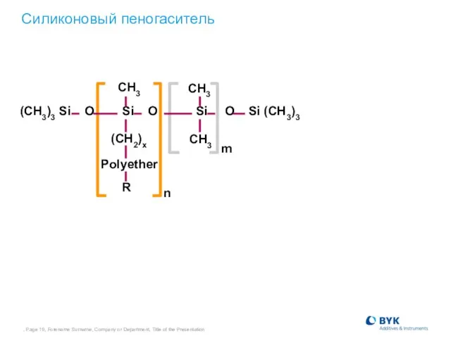 , Page , Forename Surname, Company or Department, Title of the Presentation Силиконовый пеногаситель