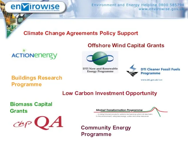 Biomass Capital Grants Offshore Wind Capital Grants Buildings Research Programme Community Energy