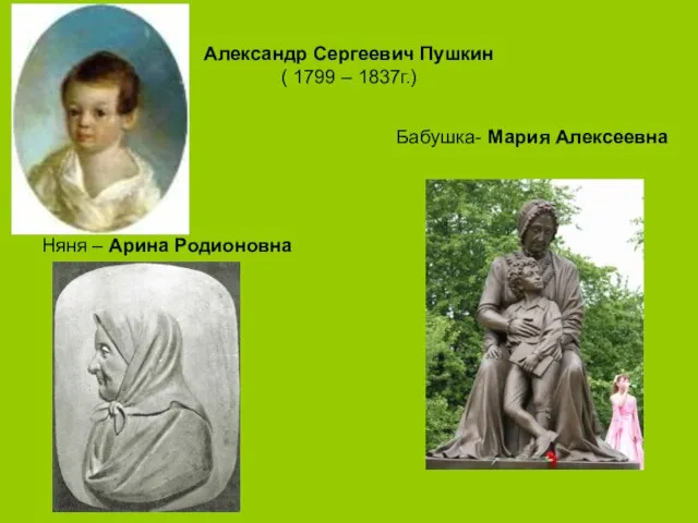 Александр Сергеевич Пушкин ( 1799 – 1837г.) Бабушка- Мария Алексеевна Няня – Арина Родионовна