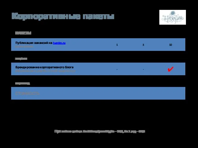 Корпоративные пакеты При заказе пакета на 6 месяцев скидка – 15%, на 1 год – 30%