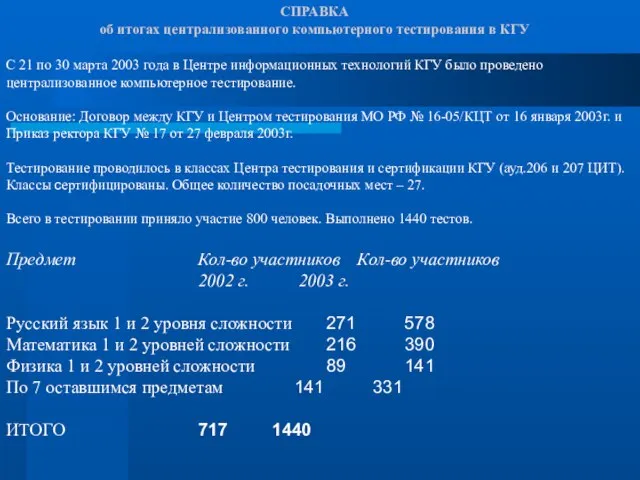 С 21 по 30 марта 2003 года в Центре информационных технологий КГУ