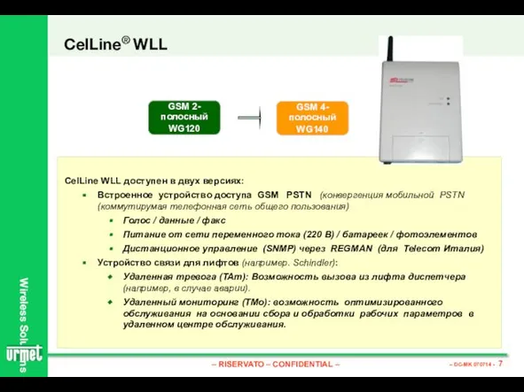 CelLine® WLL CelLine WLL доступен в двух версиях: Встроенное устройство доступа GSM