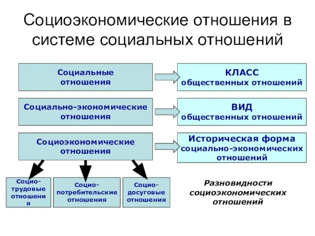 Социоэкономические отношения в системе социальных отношений Социальные отношения Социоэкономические отношения Социально-экономические отношения