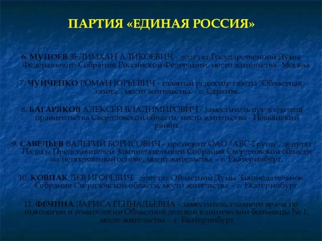 ПАРТИЯ «ЕДИНАЯ РОССИЯ» 6. МУЦОЕВ ЗЕЛИМХАН АЛИКОЕВИЧ - депутат Государственной Думы Федерального