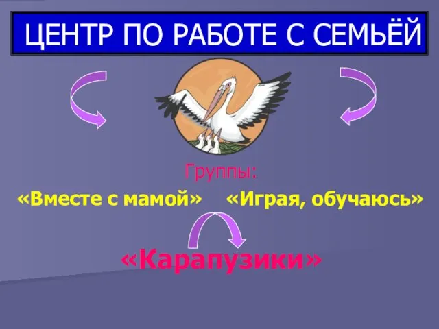 ЦЕНТР ПО РАБОТЕ С СЕМЬЁЙ Группы: «Вместе с мамой» «Играя, обучаюсь» «Карапузики»