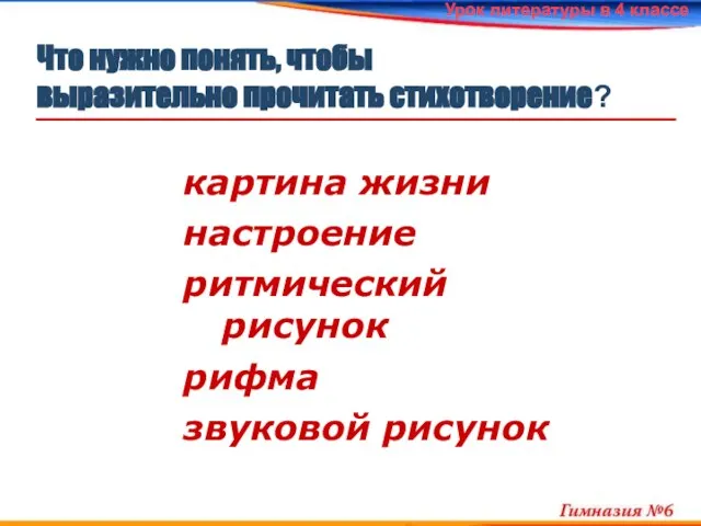 Урок литературы в 4 классе Что нужно понять, чтобы выразительно прочитать стихотворение?