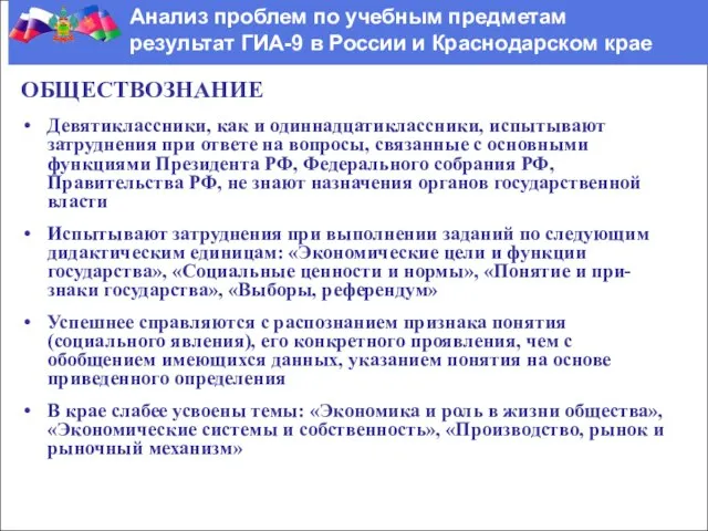 ОБЩЕСТВОЗНАНИЕ Девятиклассники, как и одиннадцатиклассники, испытывают затруднения при ответе на вопросы, связанные