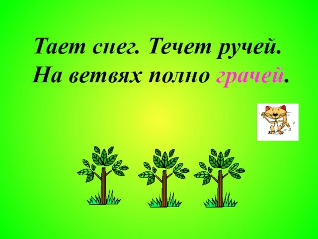 Тает снег. Течет ручей. На ветвях полно грачей.