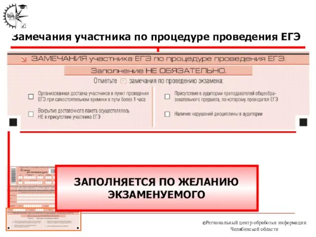 Замечания участника по процедуре проведения ЕГЭ ЗАПОЛНЯЕТСЯ ПО ЖЕЛАНИЮ ЭКЗАМЕНУЕМОГО ©Региональный центр обработки информации Челябинской области