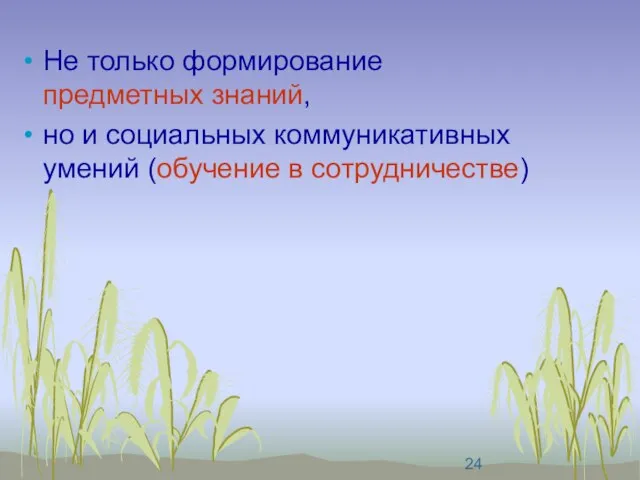 Не только формирование предметных знаний, но и социальных коммуникативных умений (обучение в сотрудничестве)