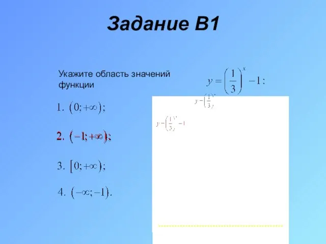 Задание В1 Укажите область значений функции