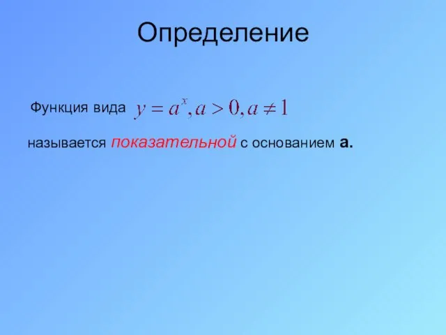 Определение Функция вида называется показательной с основанием а.