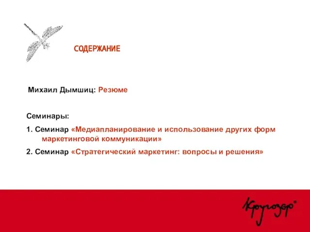 Михаил Дымшиц: Резюме Семинары: 1. Семинар «Медиапланирование и использование других форм маркетинговой