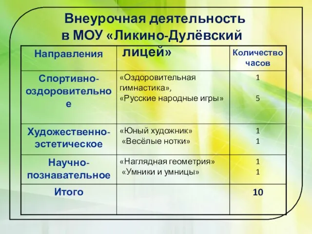 Внеурочная деятельность в МОУ «Ликино-Дулёвский лицей»