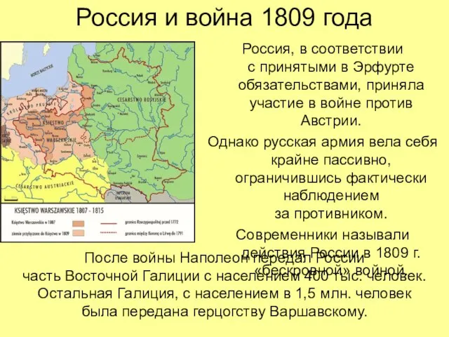 Россия и война 1809 года Россия, в соответствии с принятыми в Эрфурте