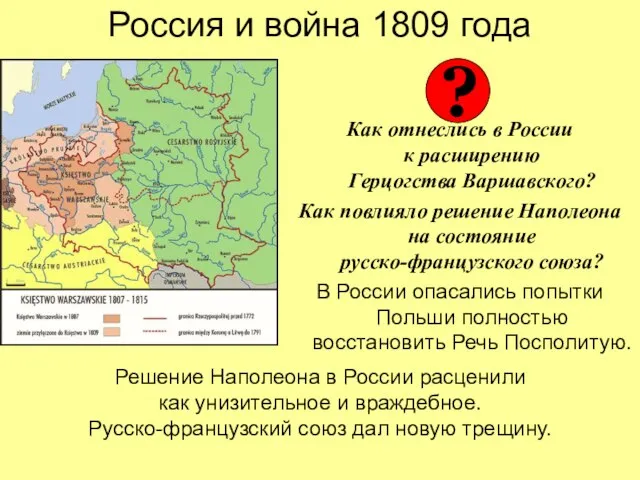 Россия и война 1809 года Как отнеслись в России к расширению Герцогства
