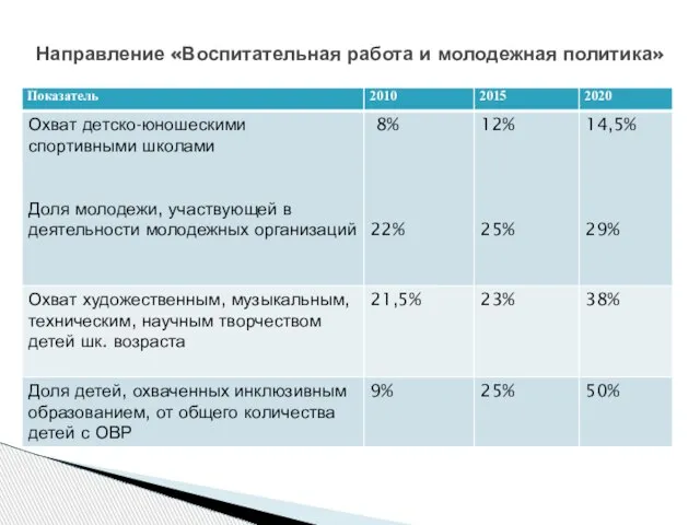 Направление «Воспитательная работа и молодежная политика»