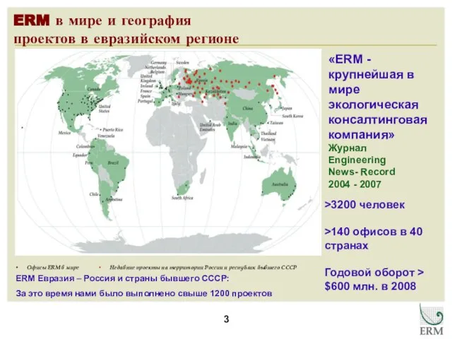 ERM в мире и география проектов в евразийском регионе >3200 человек >140
