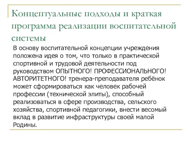 Концептуальные подходы и краткая программа реализации воспитательной системы В основу воспитательной концепции