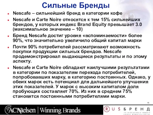 Сильные Бренды Nescafe – сильнейший бренд в категории кофе Nescafe и Carte