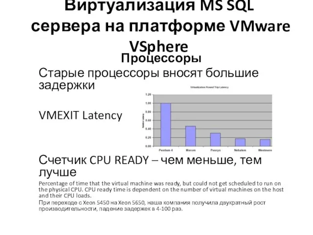 Виртуализация MS SQL сервера на платформе VMware VSphere Процессоры Старые процессоры вносят