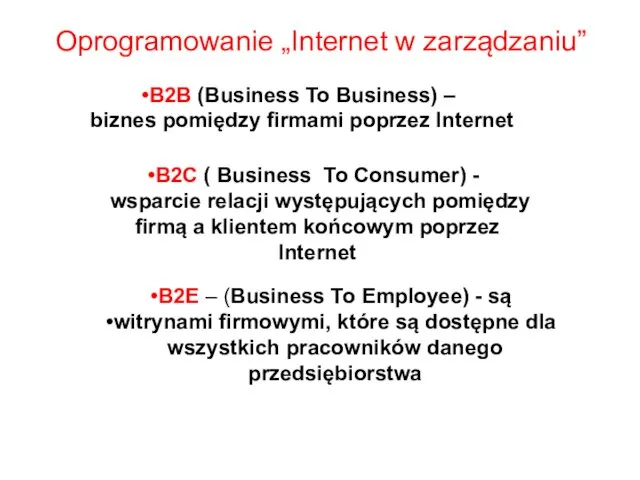 Oprogramowanie „Internet w zarządzaniu” B2B (Business To Business) – biznes pomiędzy firmami