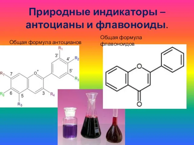 Природные индикаторы –антоцианы и флавоноиды. Общая формула флавоноидов. Общая формула антоцианов