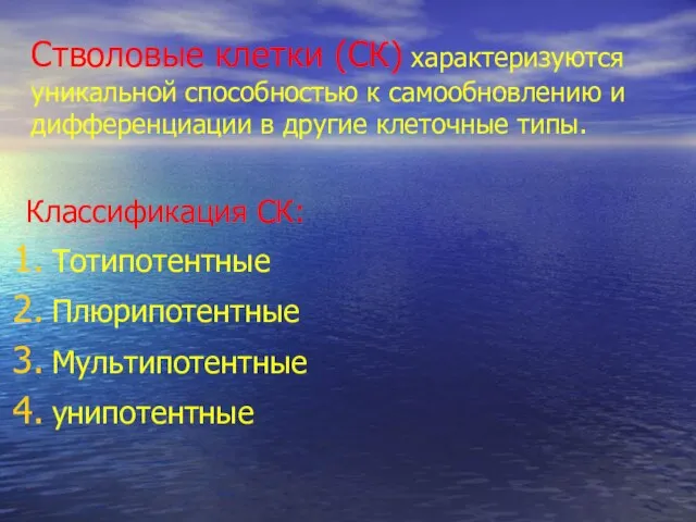 Стволовые клетки (СК) характеризуются уникальной способностью к самообновлению и дифференциации в другие