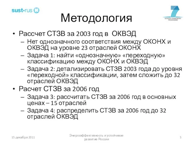 Методология Рассчет СТЗВ за 2003 год в ОКВЭД Нет однозначного соответствия между