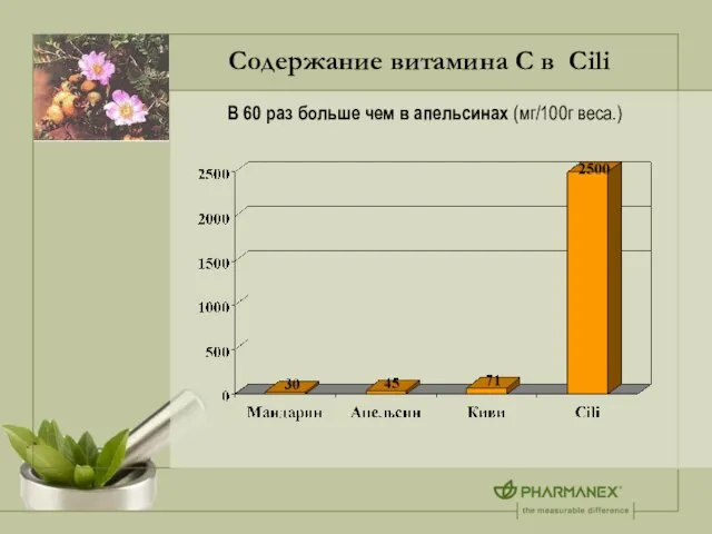 Содержание витамина С в Cili В 60 раз больше чем в апельсинах (мг/100г веса.)