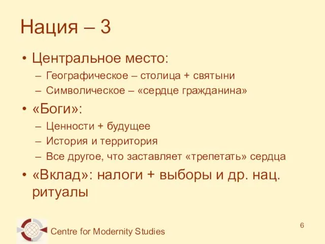 Нация – 3 Центральное место: Географическое – столица + святыни Символическое –