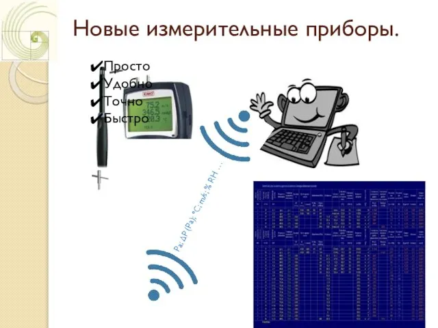 Новые измерительные приборы. Pa; ∆P (Pa); °C; m/s; % RH … Просто Удобно Точно Быстро