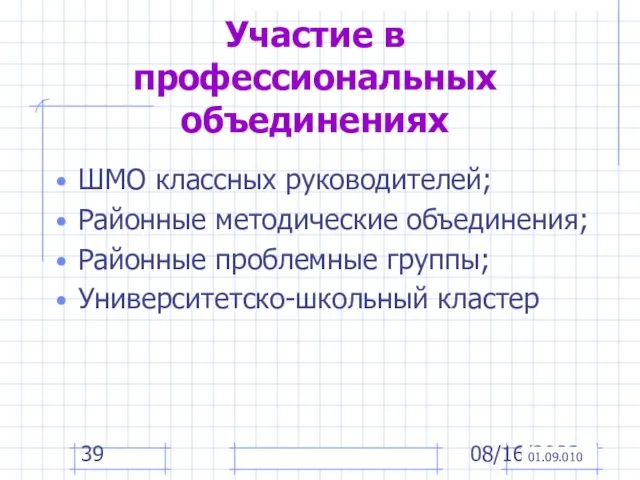 08/16/2023 Участие в профессиональных объединениях ШМО классных руководителей; Районные методические объединения; Районные