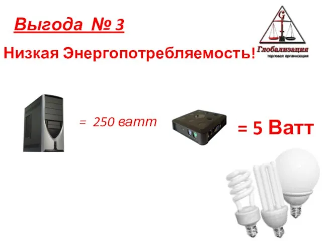 Низкая Энергопотребляемость! Выгода № 3 = 250 ватт = 5 Ватт