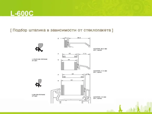 L-600C [ Подбор штапика в зависимости от стеклопакета ]