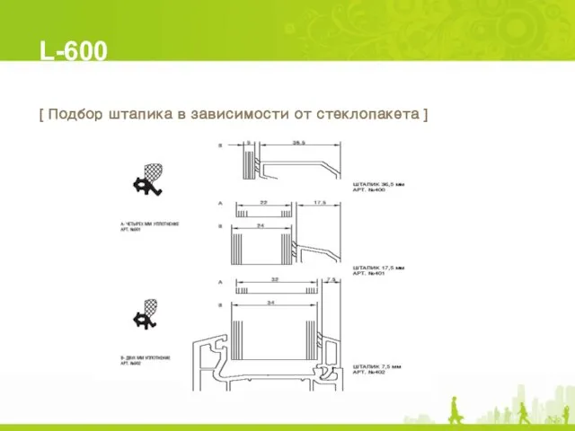 L-600 [ Подбор штапика в зависимости от стеклопакета ]