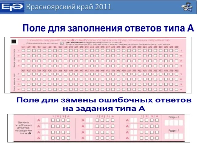 Поле для заполнения ответов типа А Поле для замены ошибочных ответов на задания типа А