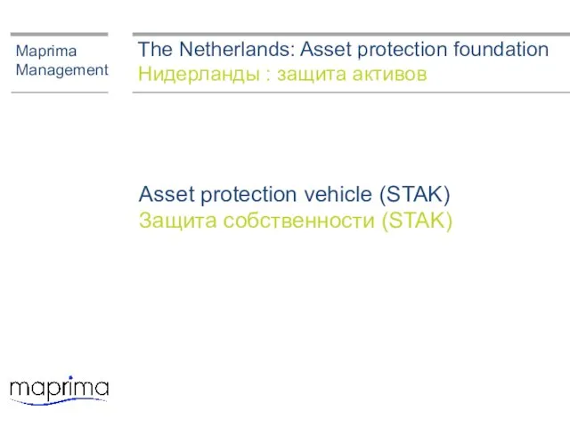 The Netherlands: Asset protection foundation Нидерланды : защита активов Asset protection vehicle