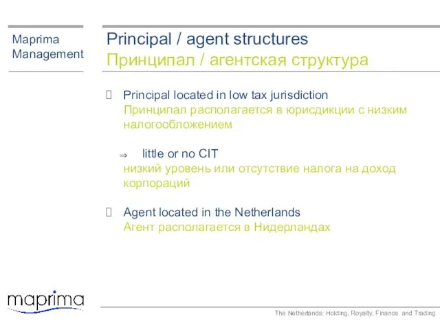 Principal / agent structures Принципал / агентская структура Maprima Management Principal located