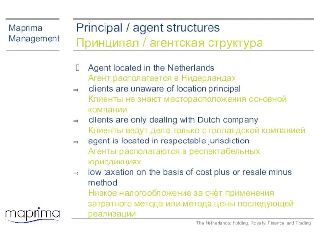 Principal / agent structures Принципал / агентская структура Maprima Management Agent located