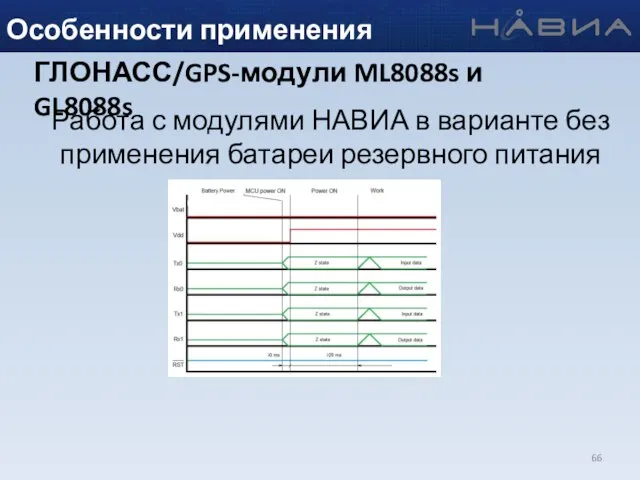 Работа с модулями НАВИА в варианте без применения батареи резервного питания Особенности