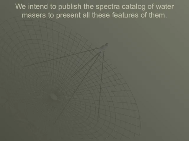 We intend to publish the spectra catalog of water masers to present