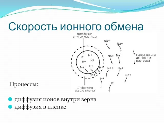 Скорость ионного обмена Процессы: диффузия ионов внутри зерна диффузия в пленке