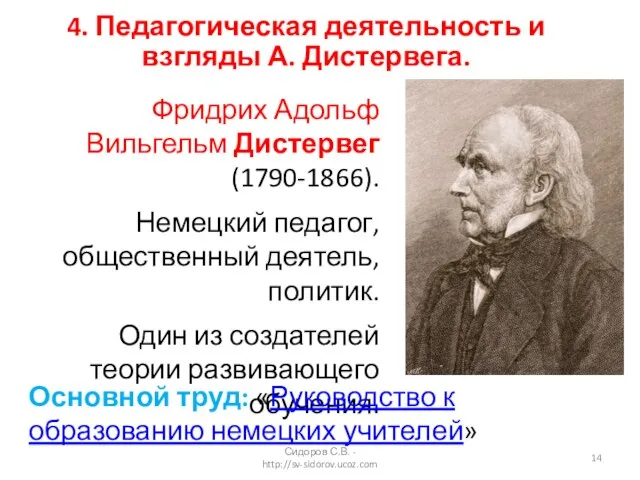 4. Педагогическая деятельность и взгляды А. Дистервега. Фридрих Адольф Вильгельм Дистервег (1790-1866).