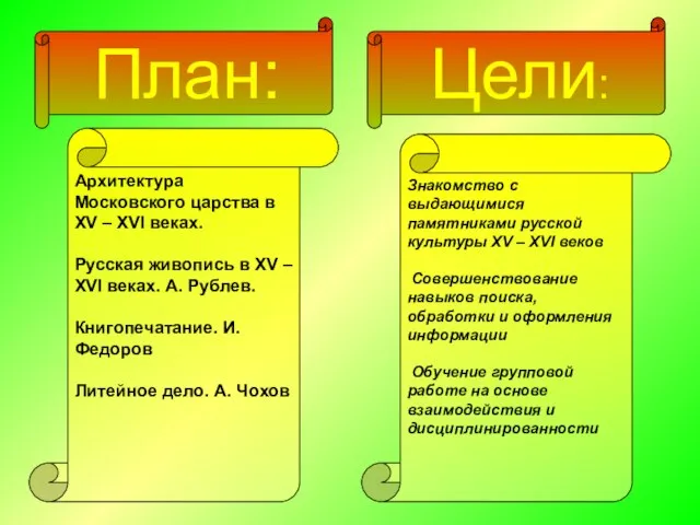 План: Архитектура Московского царства в XV – XVI веках. Русская живопись в