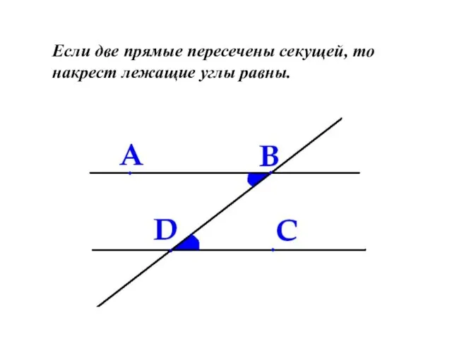 Если две прямые пересечены секущей, то накрест лежащие углы равны.