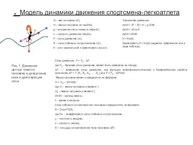 . Модель динамики движения спортсмена-легкоатлета Рис. 1. Движение центра тяжести человека в