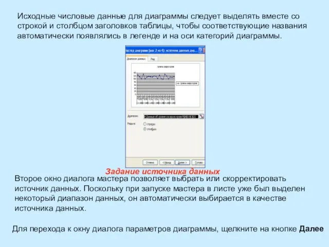 Второе окно диалога мастера позволяет выбрать или скорректировать источник данных. Поскольку при